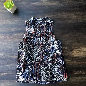Parker Silk button down Abstract Sleeveless Top